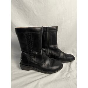 UGG Leather Zip Boots Women’s 10 Black Shearling Lined